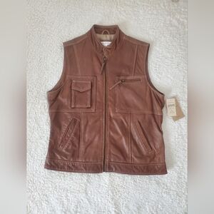 NWT Beautiful Brown Leather Vest by Coldwater Creek with 4 Pockets.Size MEDIUM